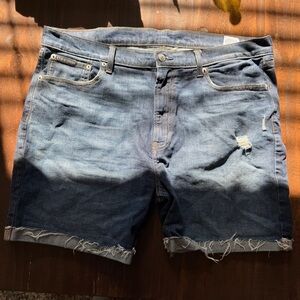 Calvin Klein Distressed Denim Straight Leg Shorts - Size 38